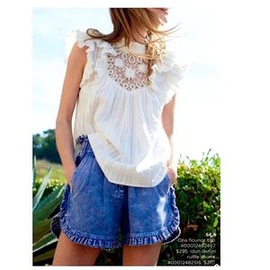 Sea New York Ona Flounce Cottagecore Top High Neck Lace Flutter Sleeve